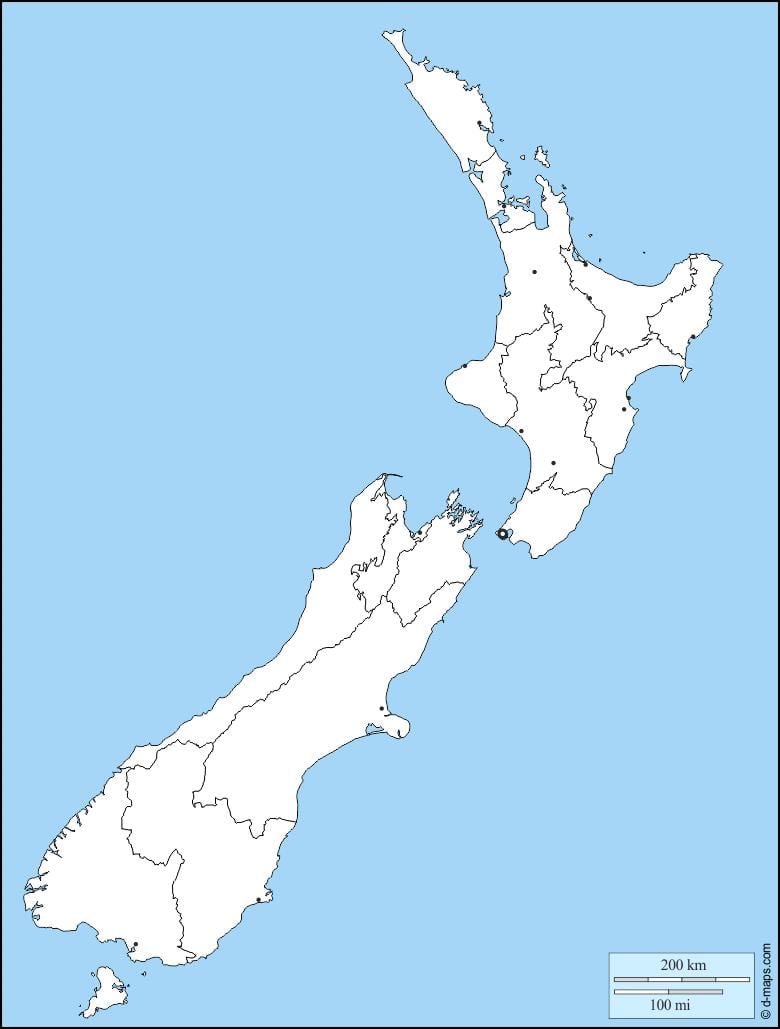 Karta je jednostavan Novi Zeland