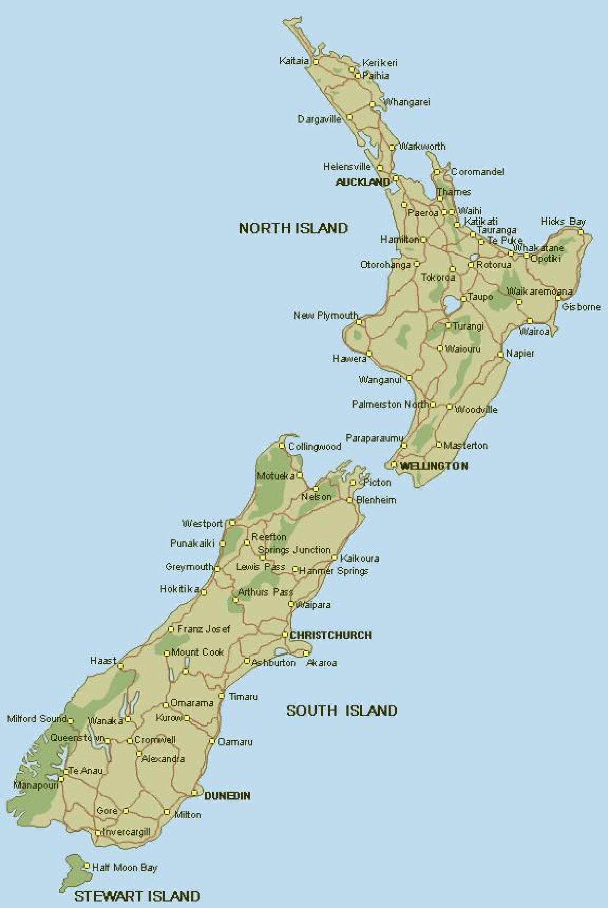 Novi Zeland je detaljna karta