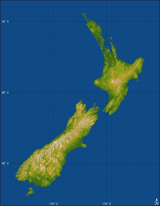 Novi Zeland Visinske kartica