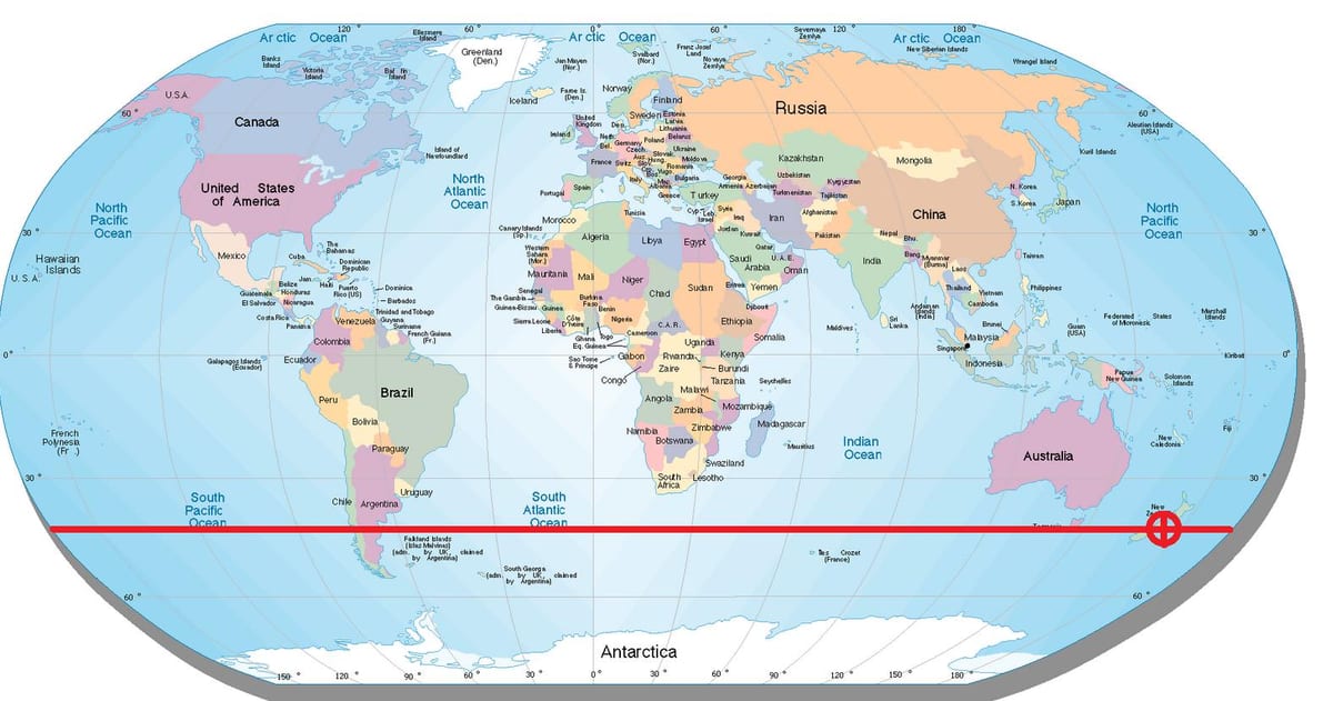 Karta Novi Zeland širina