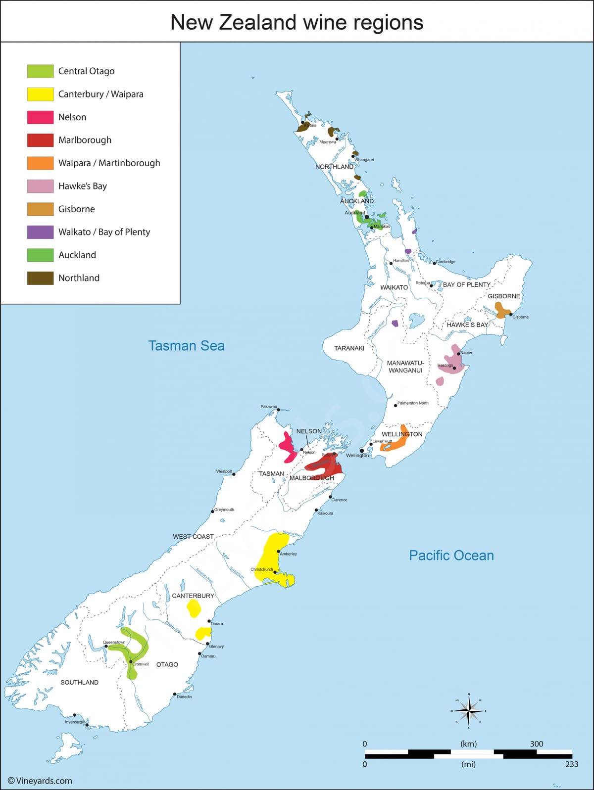 Novi Zeland vinskih regija karti