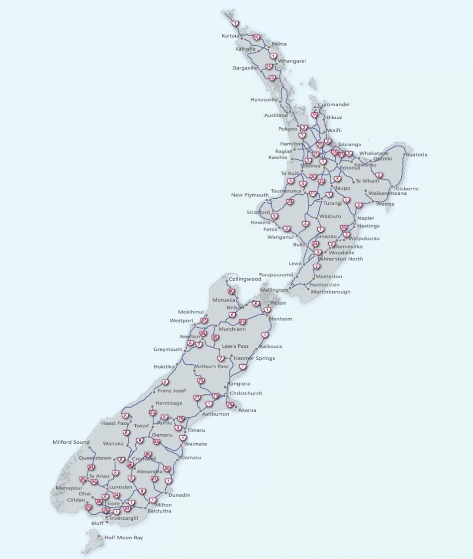 Karta Novi Zeland put 