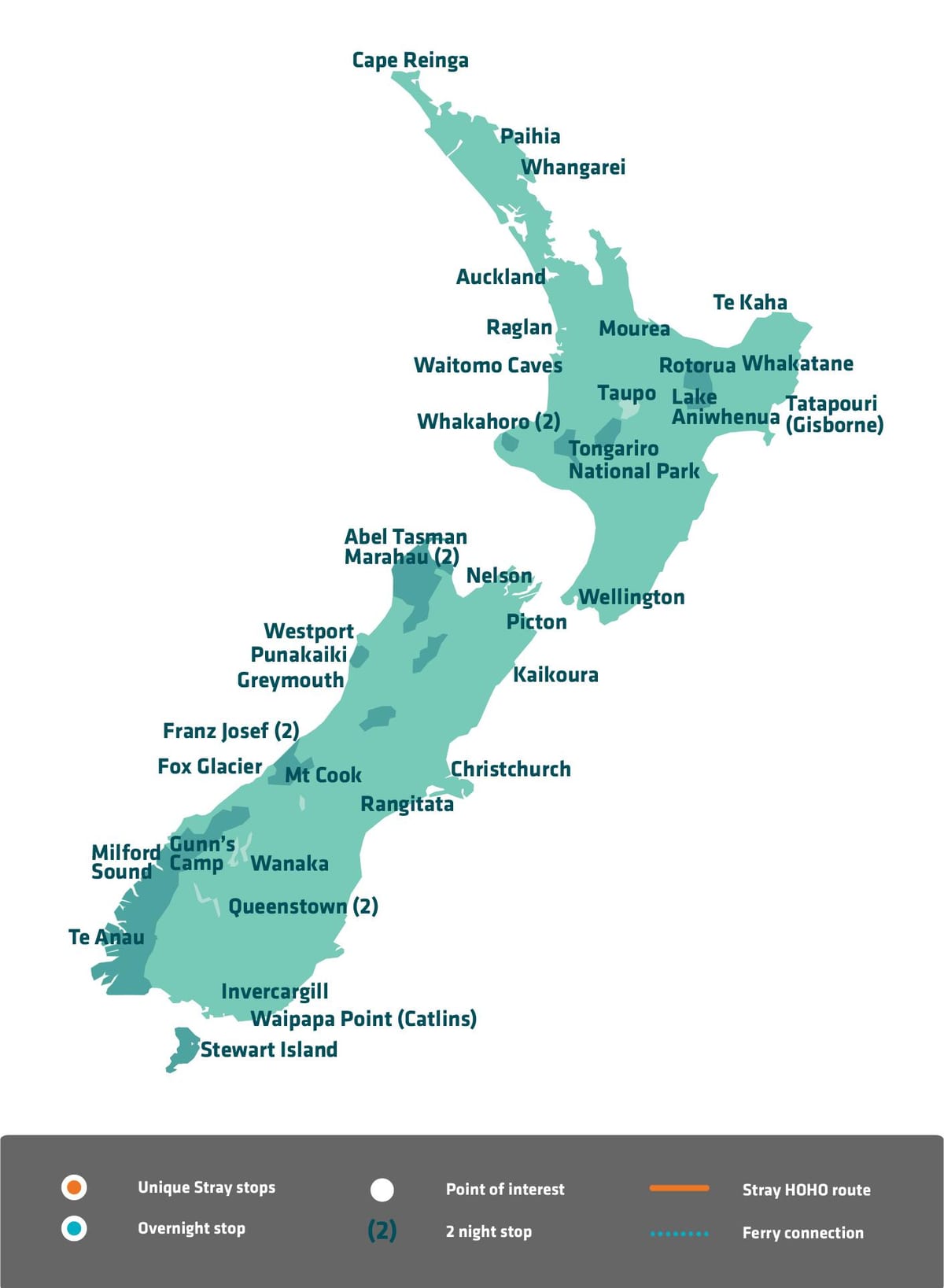 Karta Novi Zeland znamenitosti