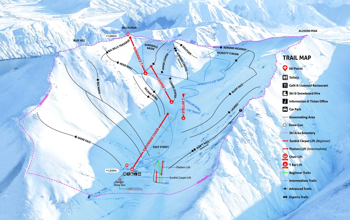 Novi Zeland karta skijališta