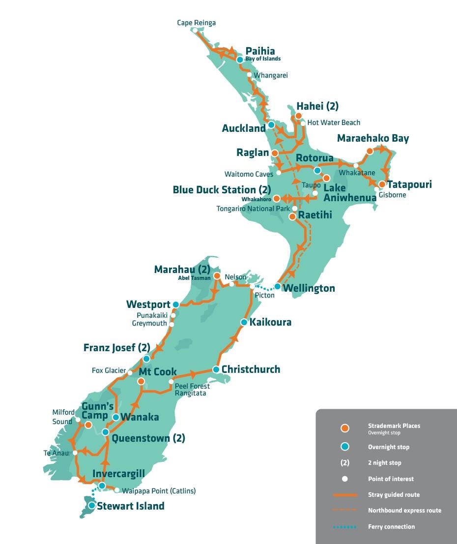 Novi Zeland atrakcije na karti