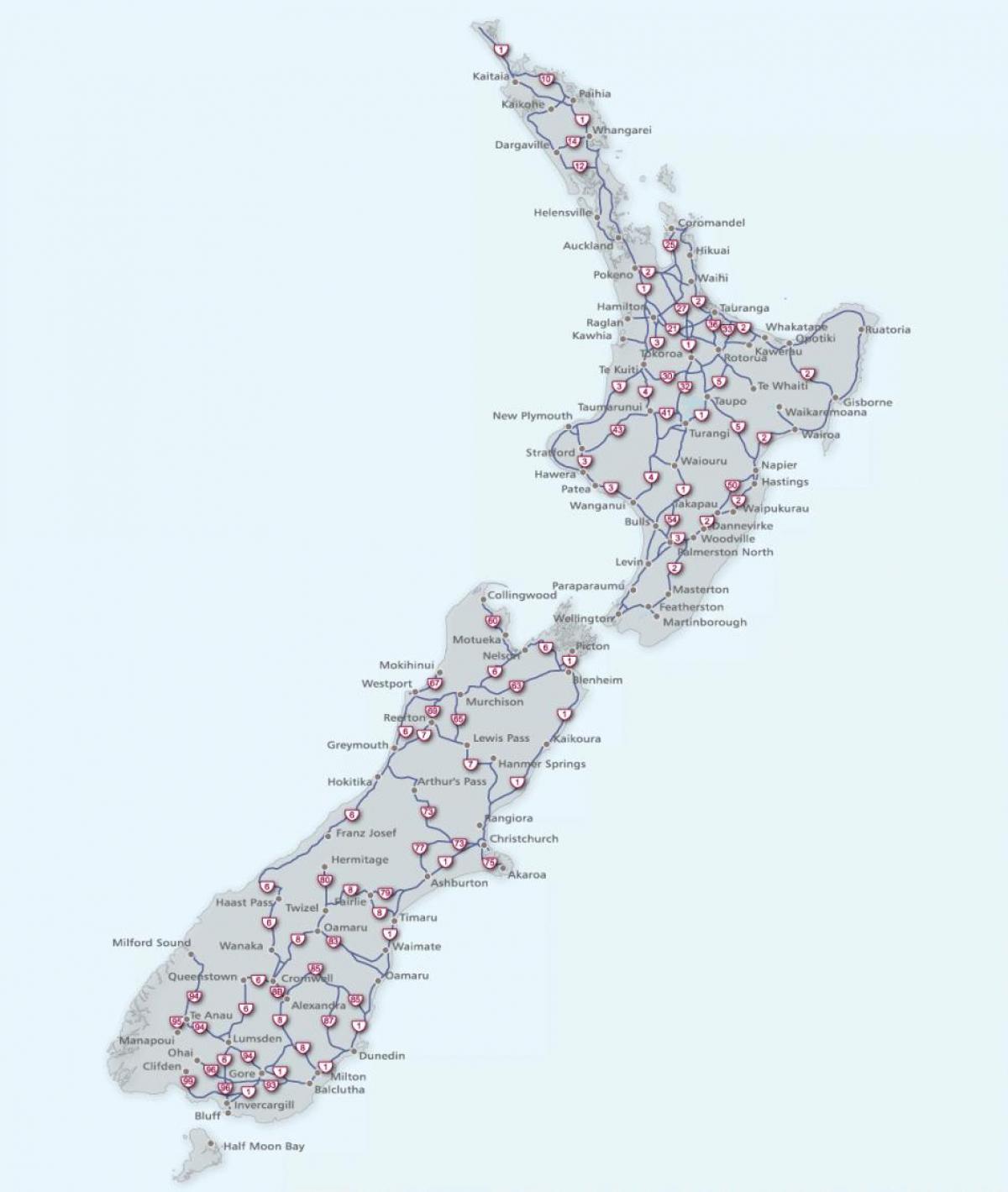 Novi Zeland prometu na karti