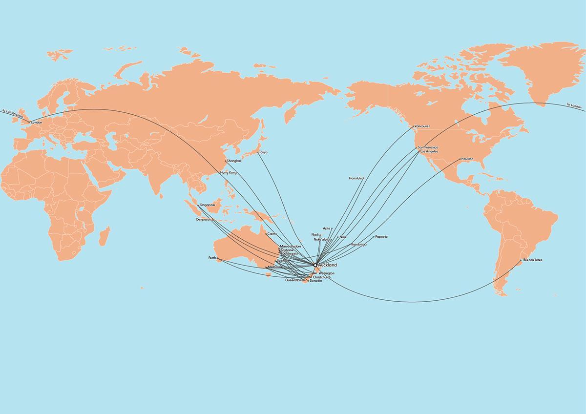 zraka Novi Zeland karta rute međunarodni