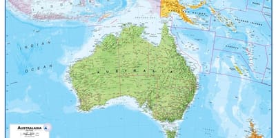 Karta Australija i Novi Zeland fizička