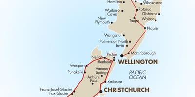 Karta Južnog otoka Novog Zelanda za volanom