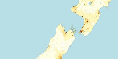Novi Zeland gustoća stanovništva kartica