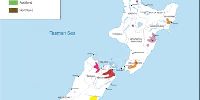 Novi Zeland vinskih regija karti
