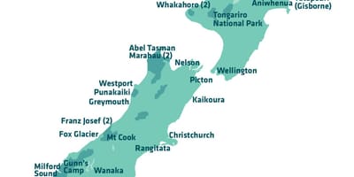 Karta Novi Zeland znamenitosti
